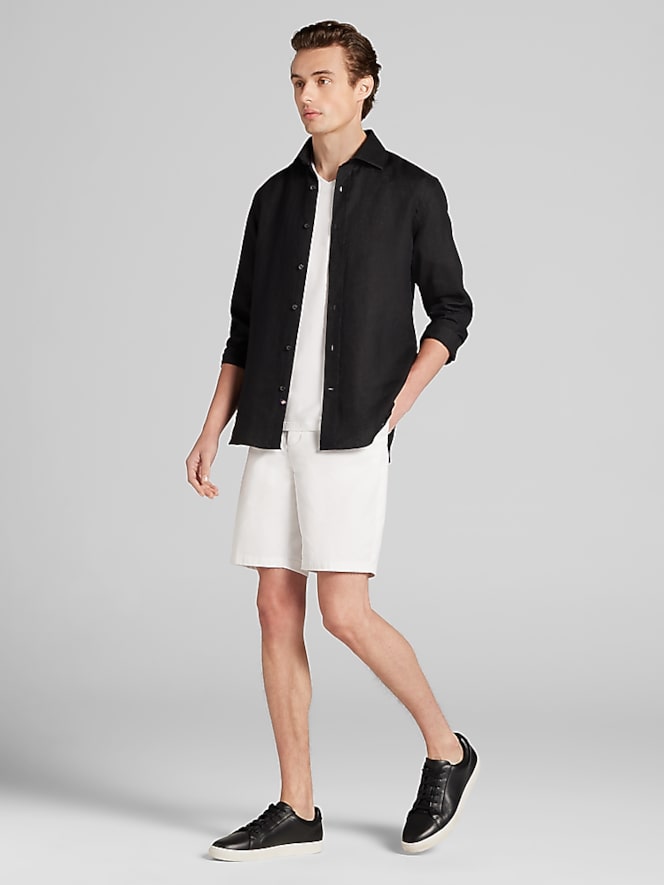 Joseph Abboud Modern Fit 100% Linen Button Up Shirt, Jet Black - Image 3 of 4