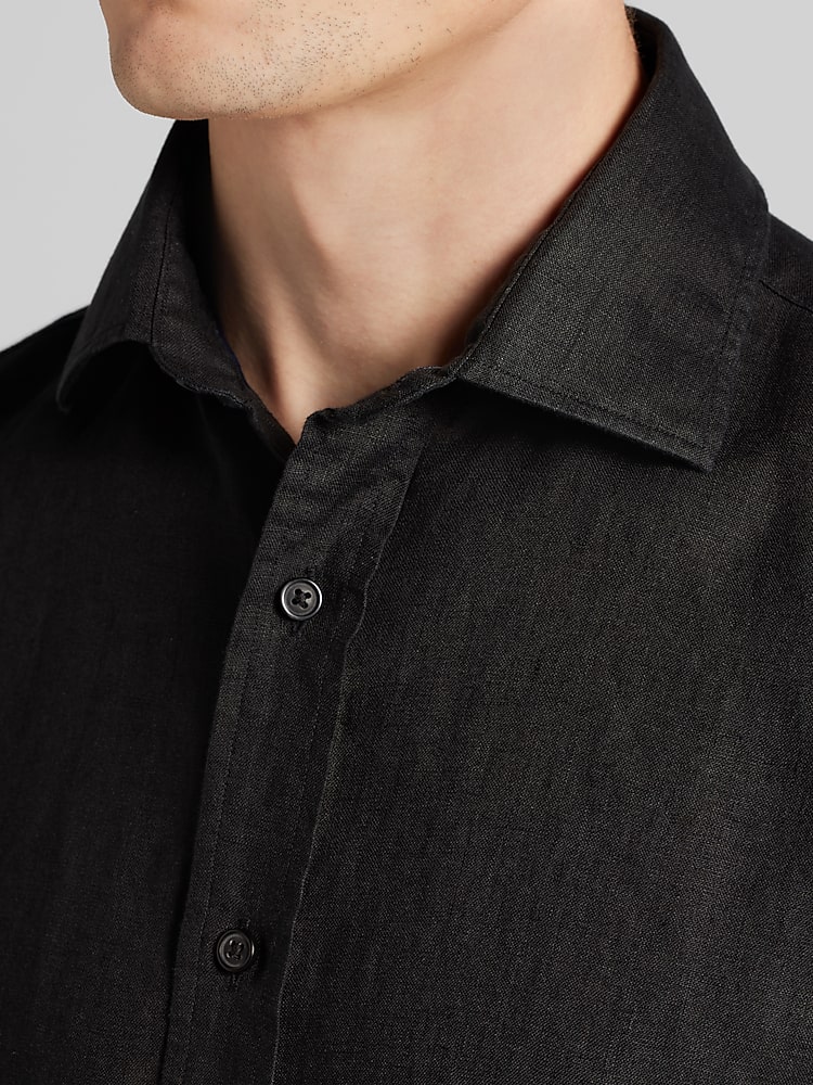 Joseph Abboud Modern Fit 100% Linen Button Up Shirt, Jet Black | Long  Sleeve Button Up Shirts | Men's Wearhouse