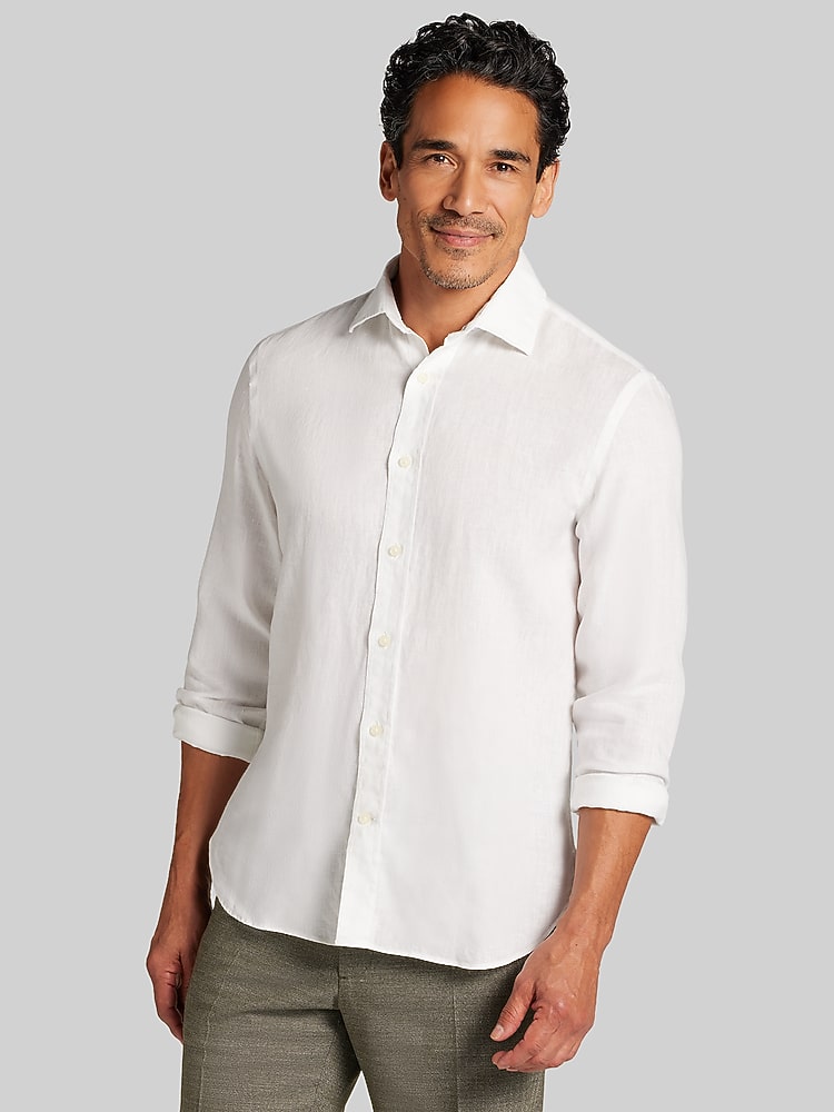 Brushed Cotton Shirt Ll Bean White Dress Shirt Joseph Abboud Modern Fit  100% Linen Button Up