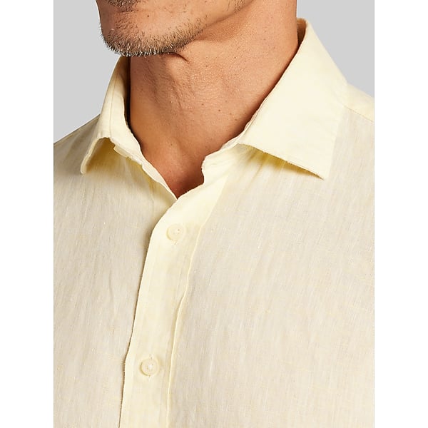 Joseph Abboud Big & Tall Men's Modern Fit 100% Linen Button Up Shirt Yellow - Size: 2X