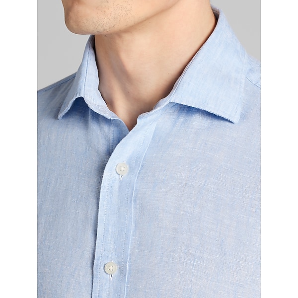 Joseph Abboud Men's Modern Fit 100% Linen Button Up Shirt Light Blue - Size: Large