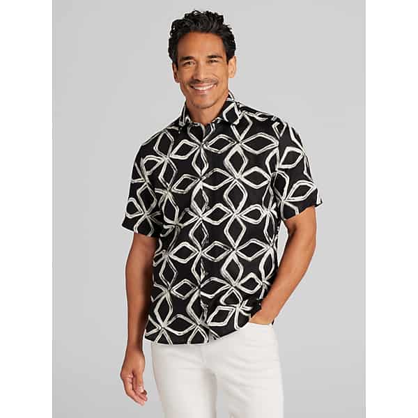 Joseph Abboud Big & Tall Men's Modern Fit 100% Linen Short Sleeve Button Up Shirt Black/White - Size: 4X