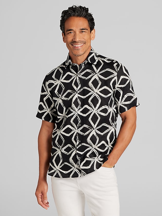 Joseph Abboud Modern Fit 100% Linen Short Sleeve Button Up Shirt