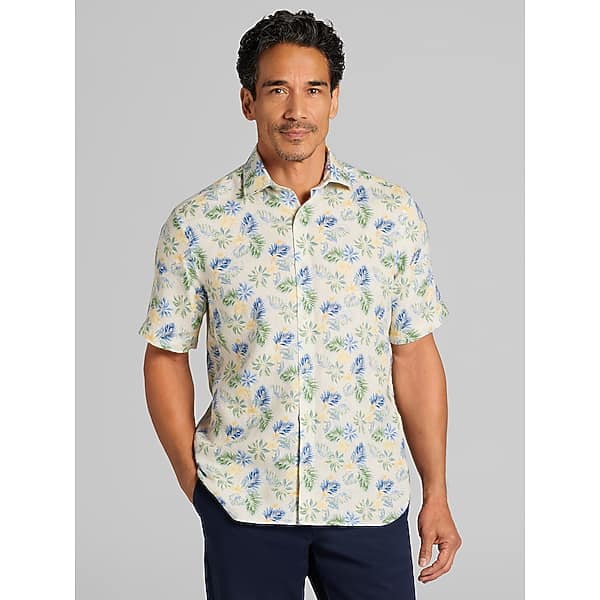Joseph Abboud Men's Modern Fit 100% Linen Short Sleeve Button Up Shirt Natural - Size: XL