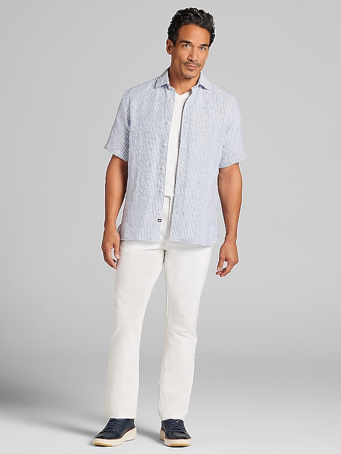 Joseph Abboud Modern Fit Short Sleeve Linen Button Up Shirt