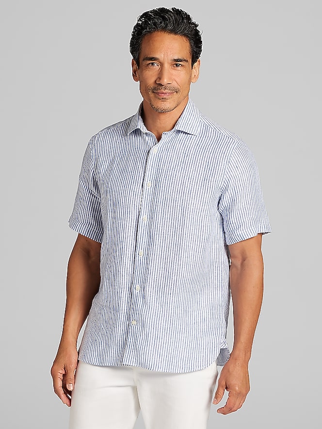 Joseph Abboud Modern Fit Short Sleeve Linen Button Up Shirt