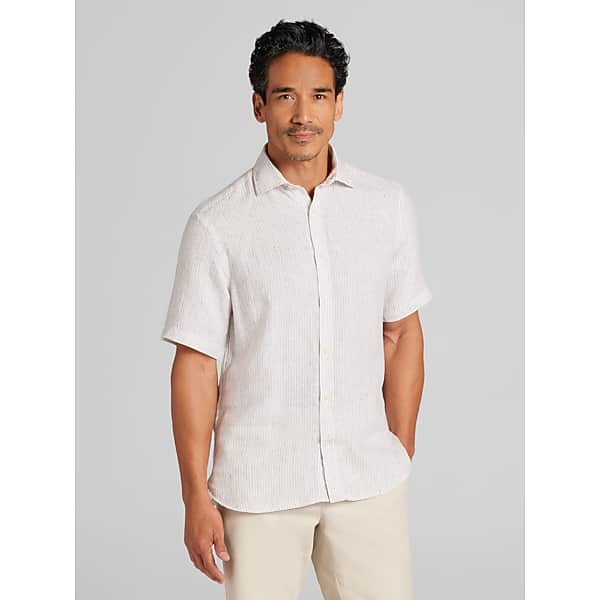 Joseph Abboud Big & Tall Men's Modern Fit 100% Linen Short Sleeve Button Up Shirt Tan - Size: 3XLT