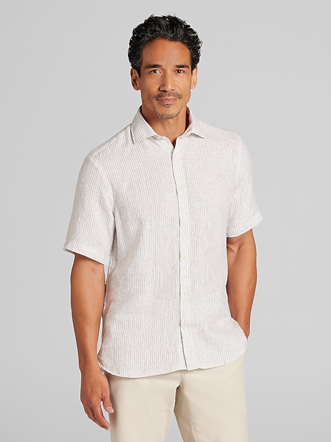 Big & Tall Men's Modern Fit 100% Linen Short Sleeve Button Up Shirt