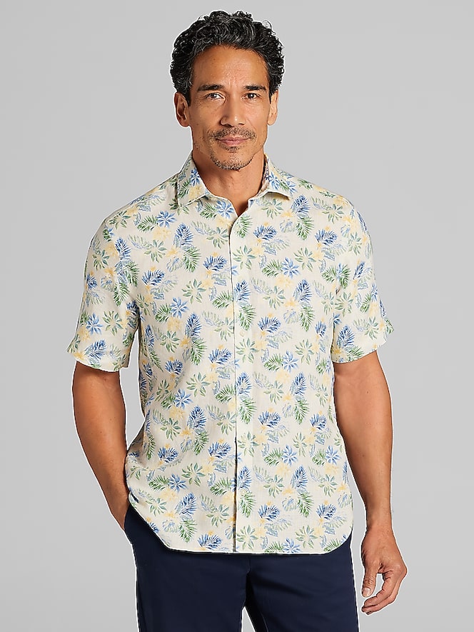 Joseph Abboud Modern Fit Floral Short Sleeve Button Up Shirt