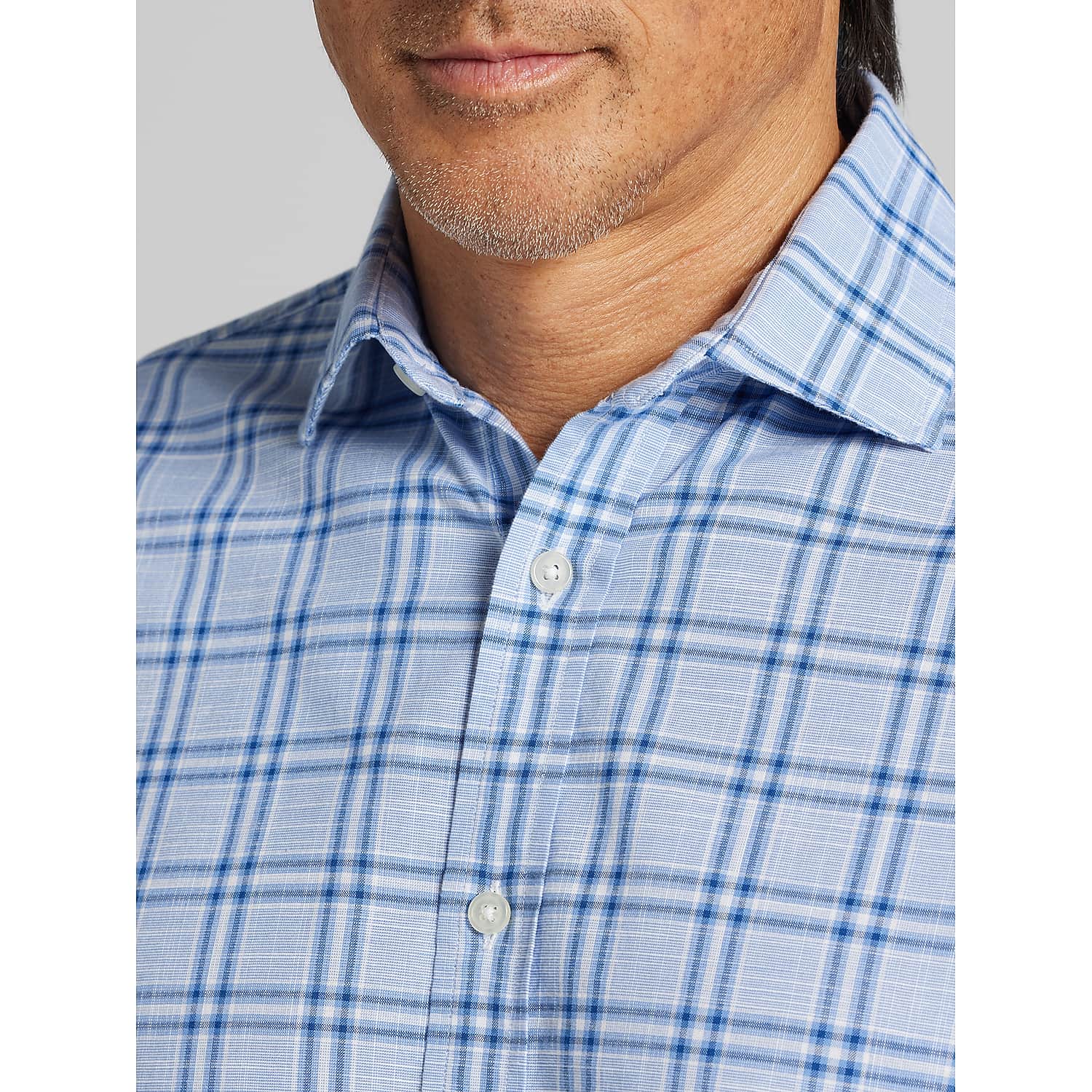 Joseph Abboud Classic Fit 100% Cotton Button-Up Shirt in Blue Plaid – Men’s Medium Long-Sleeve Casual Dress Shirt