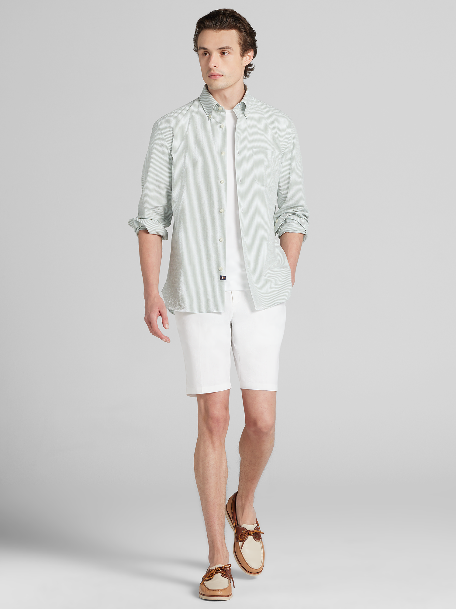 Modern Fit Seersucker Stripe Button Up Shirt