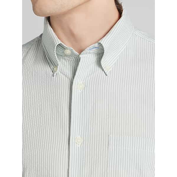 Joseph Abboud Big & Tall Men's Modern Fit Seersucker Stripe Button Up Shirt Green - Size: 4X