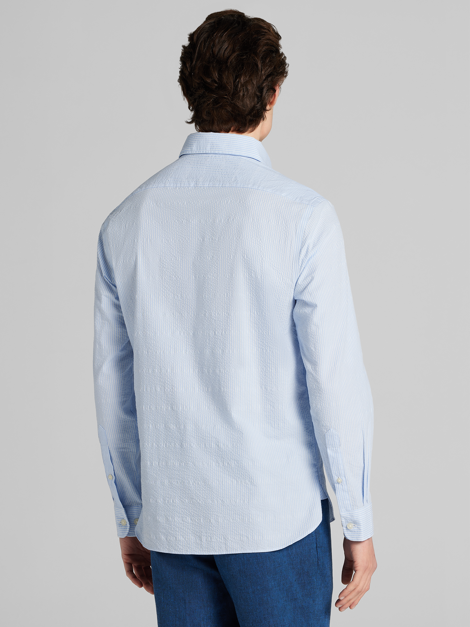 Modern Fit Seersucker Stripe Button Up Shirt