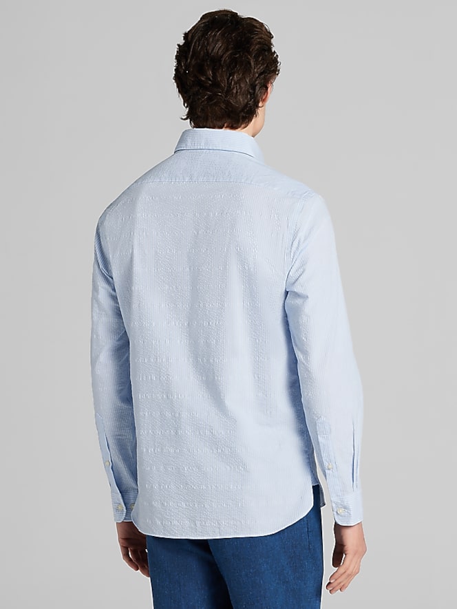 Joseph Abboud Modern Fit Seersucker Stripe Button Up Shirt, Blue - Image 4 of 4