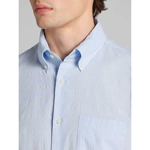 Joseph Abboud Big & Tall Men's Modern Fit Seersucker Stripe Button Up Shirt Blue - Size: 3X