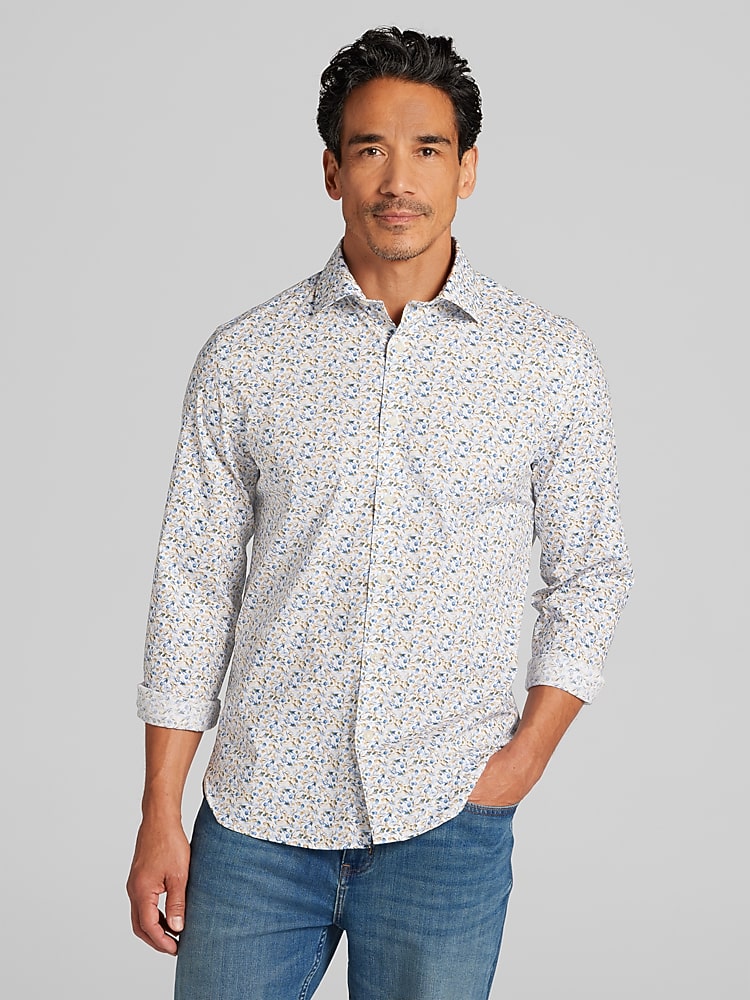 Joseph Abboud Modern Fit Floral Button Up Shirt, Blue/Tan | Long Sleeve  Button Up Shirts | Men's Wearhouse