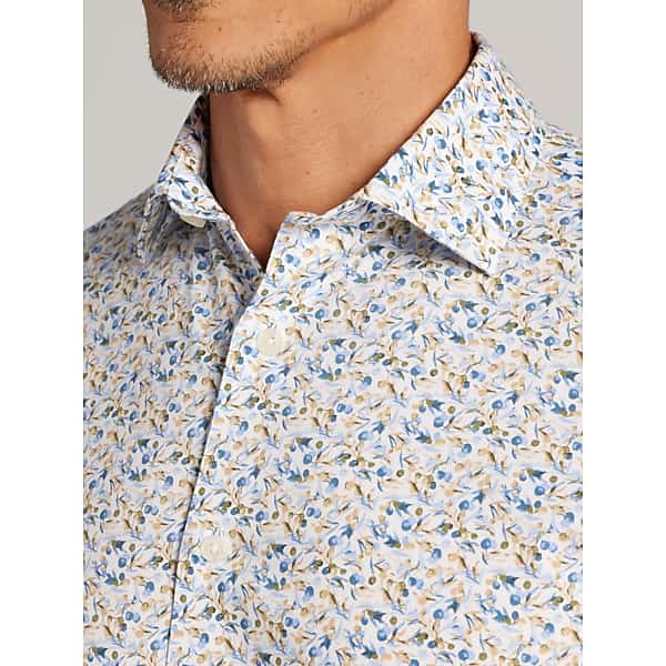 Joseph Abboud Big & Tall Men's Modern Fit Floral Button Up Shirt Blue/Tan - Size: 1X