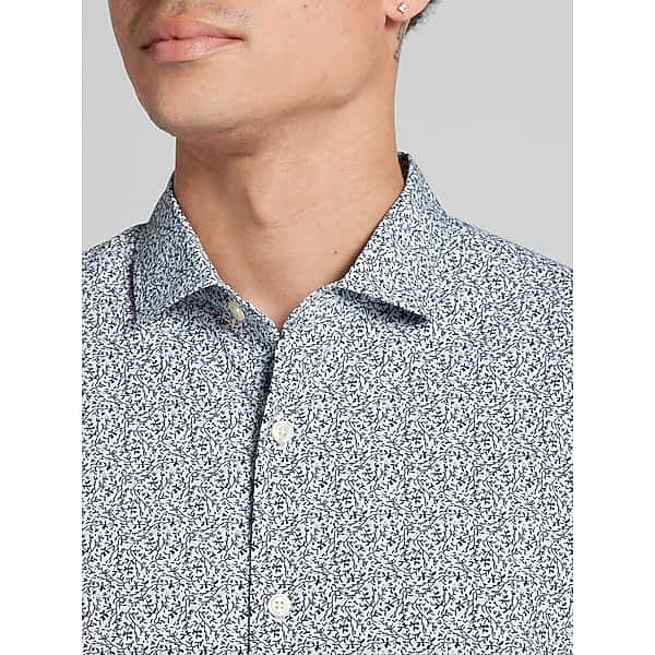 Awearness Kenneth Cole Big & Tall Men's CHILLFLEX Modern Fit 4-Way Stretch Button Up Shirt Black/White - Size: LT
