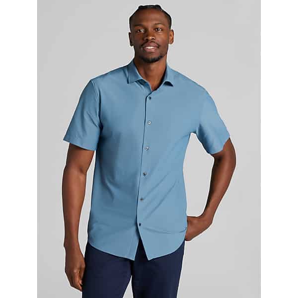Awearness Kenneth Cole Big & Tall Men's CHILLFLEX Modern Fit Short Sleeve 4-Way Stretch Button Up Shirt Dark Teal - Size: LT