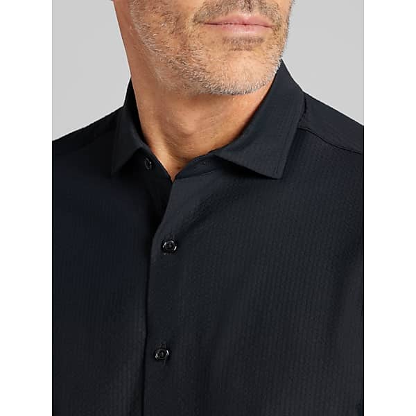 Awearness Kenneth Cole Big & Tall Men's CHILLFLEX Seersucker 4-Way Stretch Button Up Shirt Black - Size: 3XLT