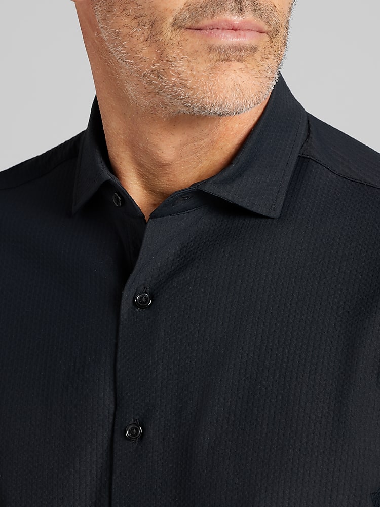 Awearness Kenneth Cole CHILLFLEX Mens Seersucker 4-Way Stretch Button-Up Shirt in Black  Moisture-Wicking Slim Fit, Size Medium