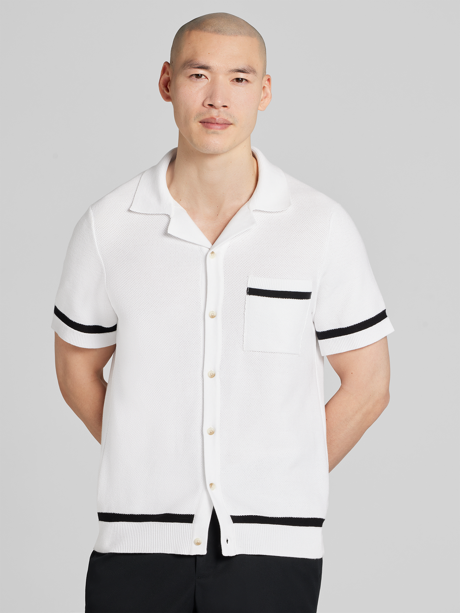 100% Cotton Button Front Short Sleeve Sweater