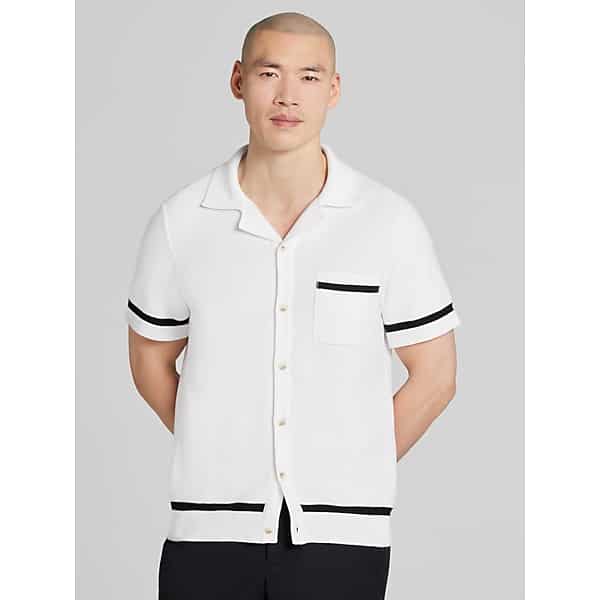 Joseph Abboud Men's 100% Cotton Button Front Short Sleeve Sweater White - Size: Medium