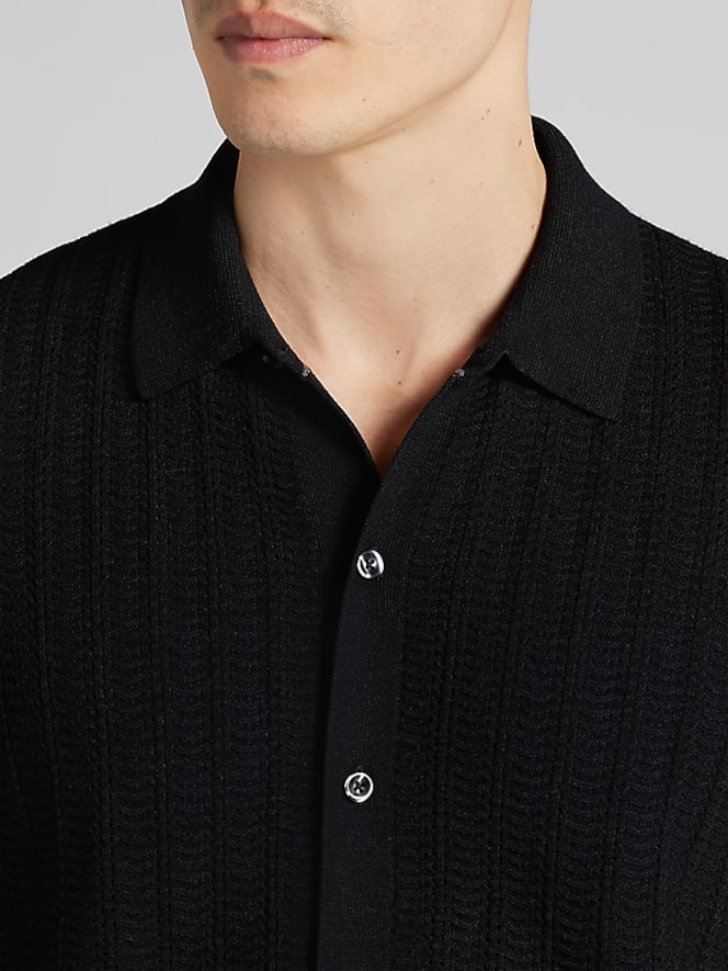 Awearness Kenneth Cole Textured Short Sleeve Polo Sweater