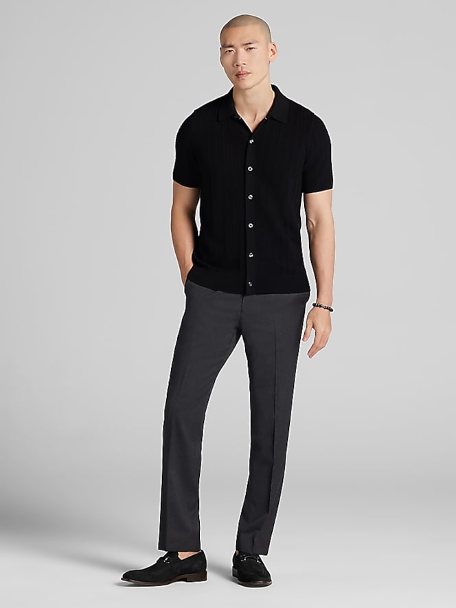 Awearness Kenneth Cole Textured Short Sleeve Polo Sweater