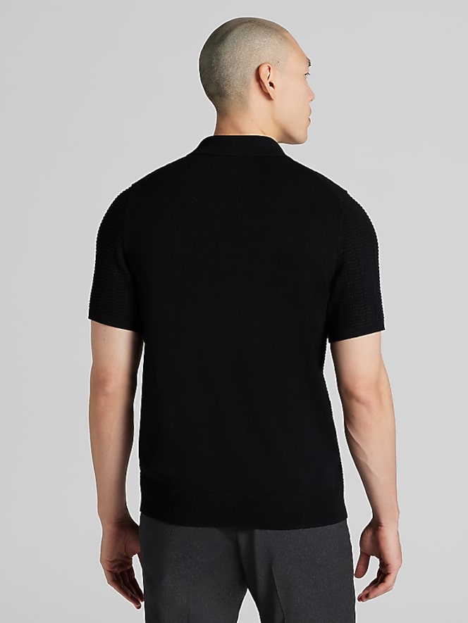 Awearness Kenneth Cole Textured Short Sleeve Polo Sweater