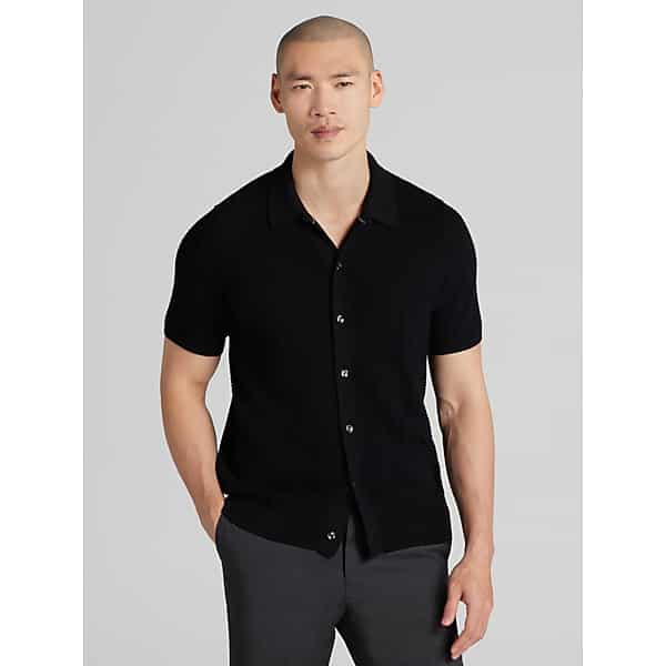 Awearness Kenneth Cole Big & Tall Men's Textured Short Sleeve Polo Sweater Jet Black - Size: 3XLT