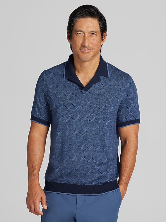 Joseph Abboud Modern Fit Jacquard Camp Collar Polo Sweater