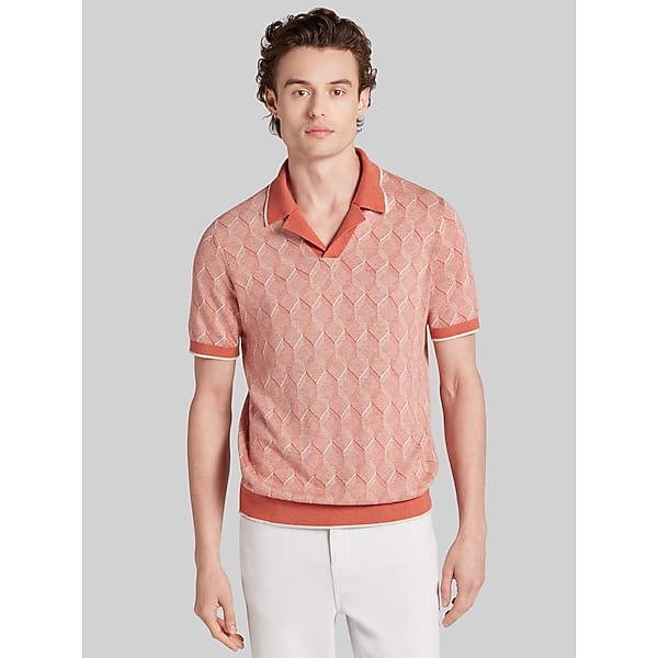 Joseph Abboud Big & Tall Men's Modern Fit Jacquard Camp Collar Polo Sweater Cinnabar Heather - Size: 2XLT