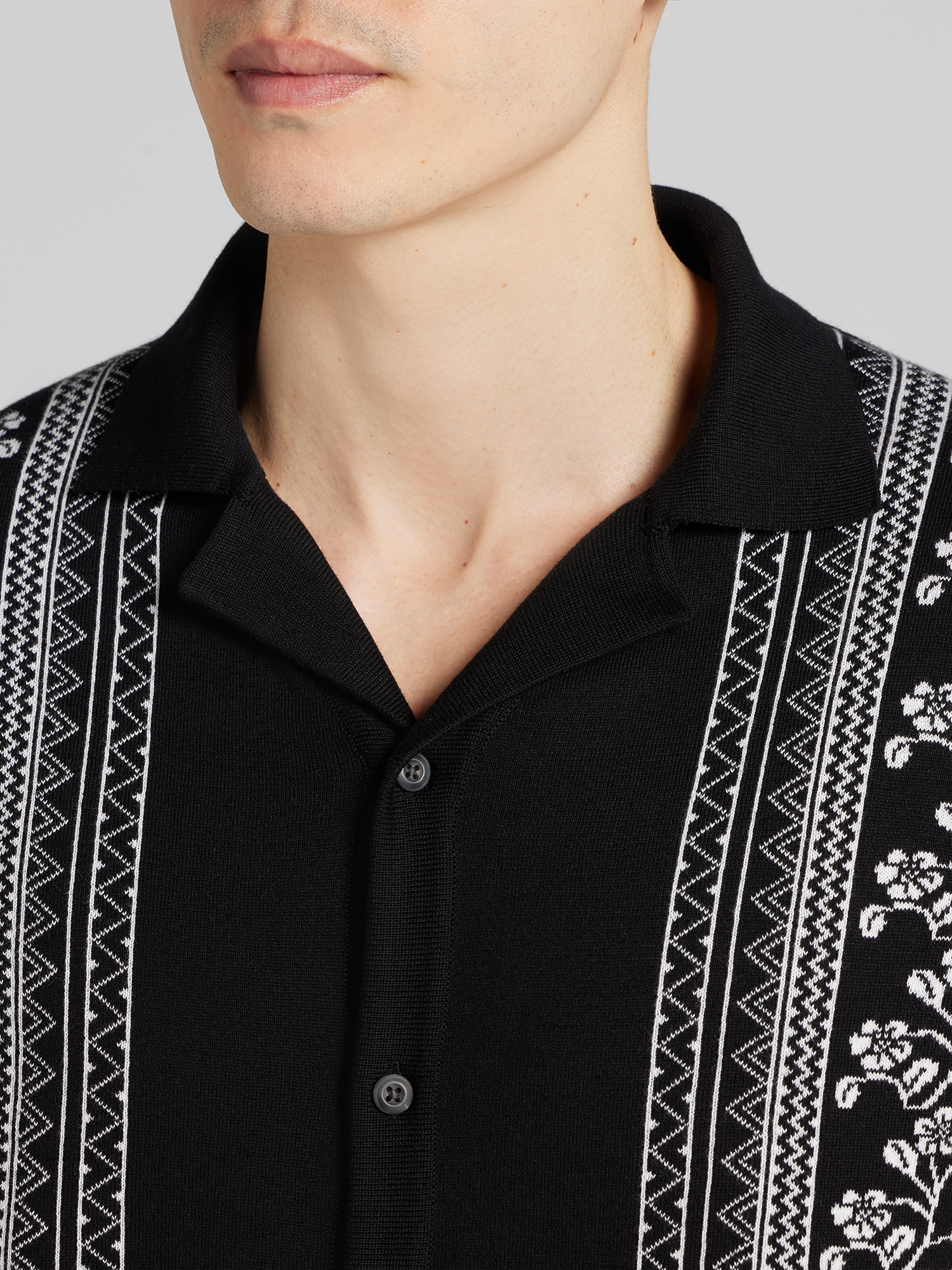 Modern Fit Jacquard Camp Shirt Sweater