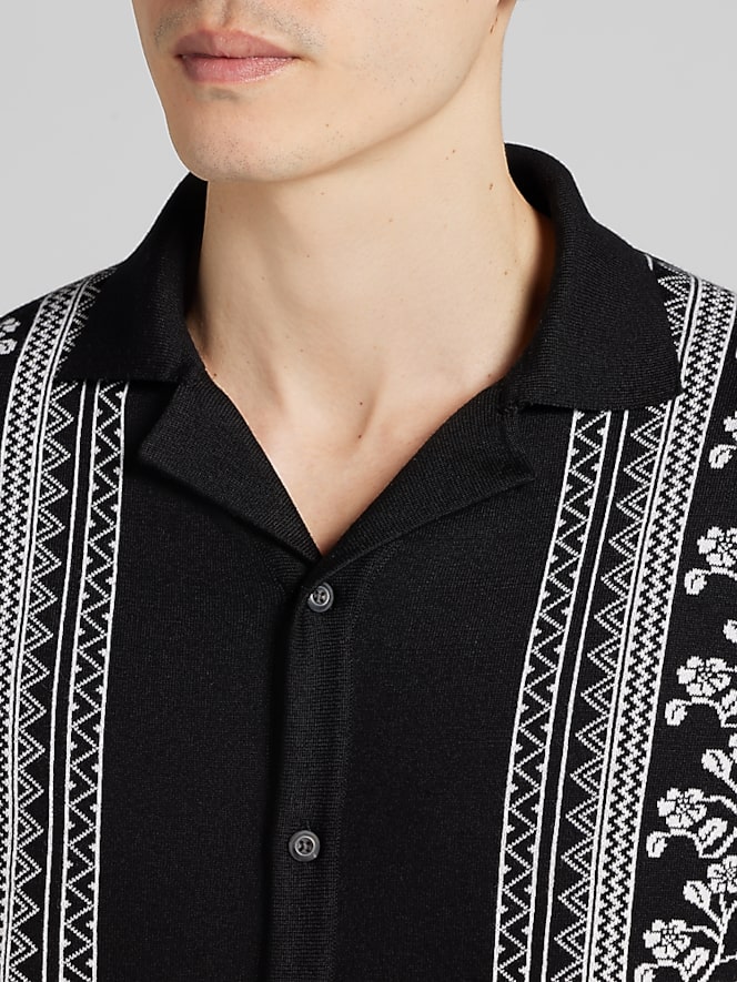 Joseph Abboud Modern Fit Jacquard Camp Shirt Sweater
