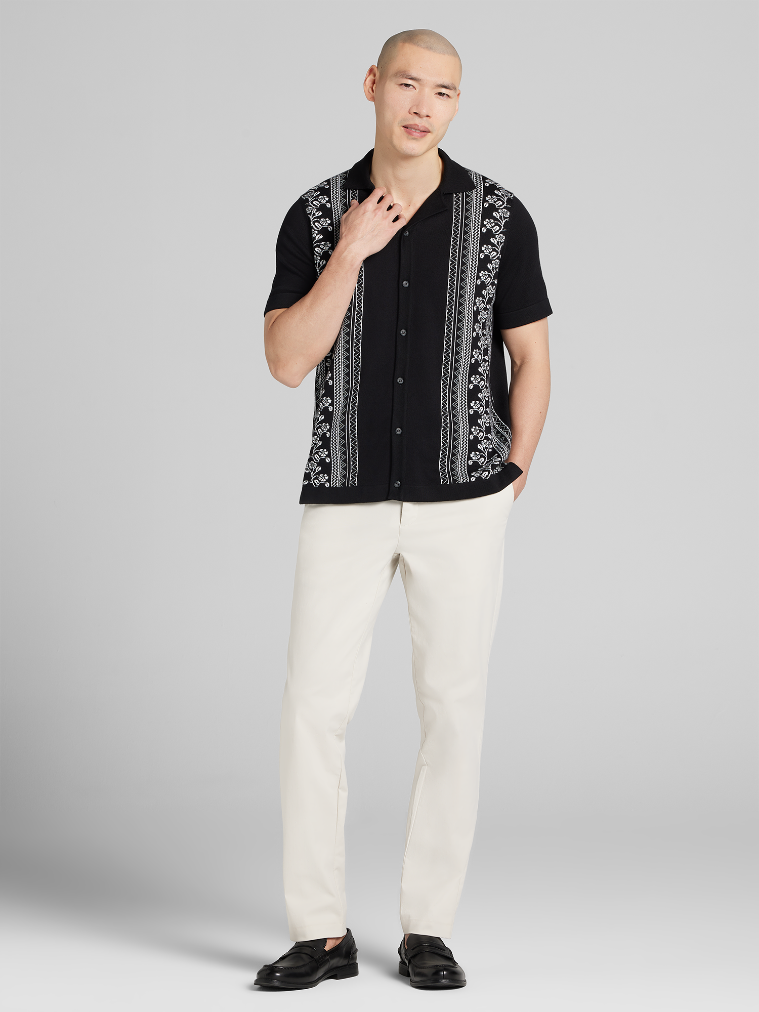 Modern Fit Jacquard Camp Shirt Sweater