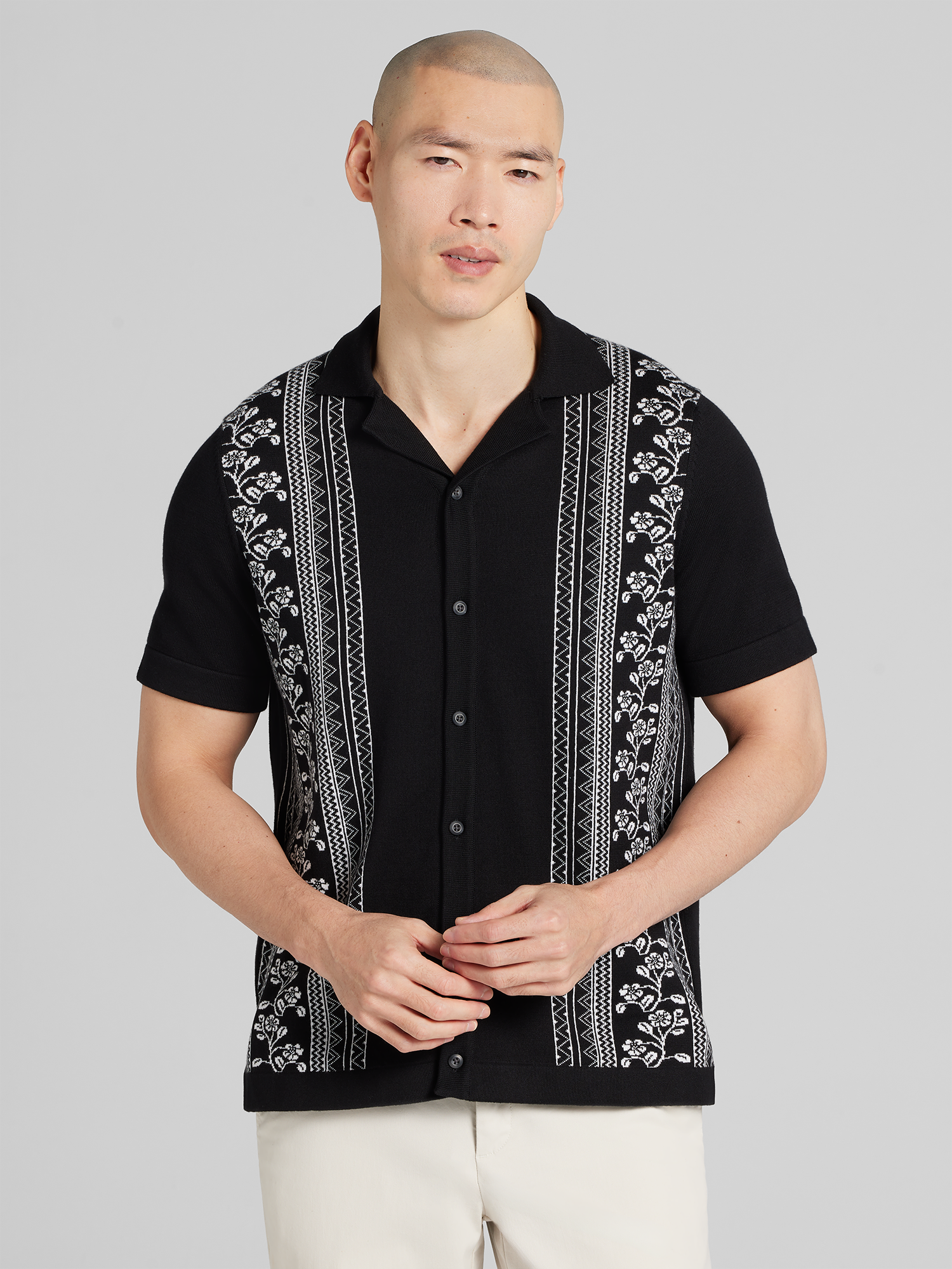 Modern Fit Jacquard Camp Shirt Sweater