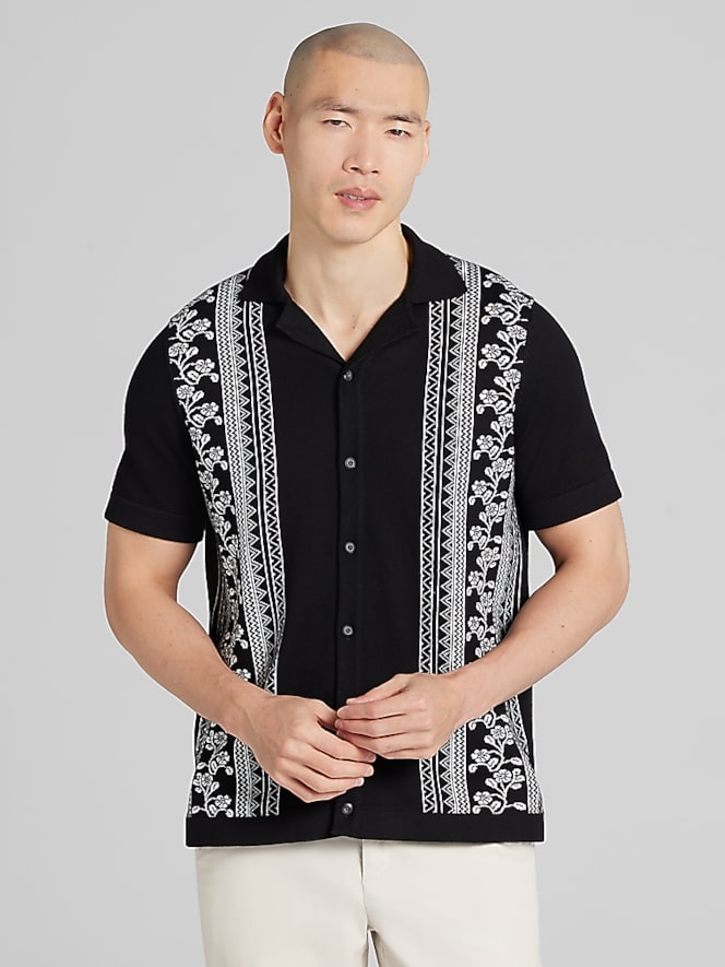 Joseph Abboud Modern Fit Jacquard Camp Shirt Sweater