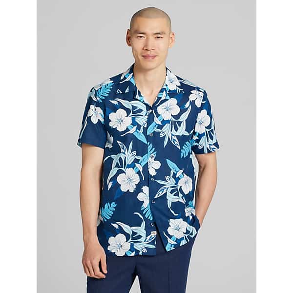 Joseph Abboud Men's Modern Fit Short Sleeve Floral Camp Shirt Navy - Size: Small