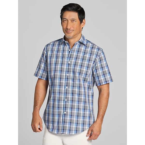 Wilke-Rodriguez Men's Modern Fit Plaid Short Sleeve Button Up Shirt Navy - Size: Small