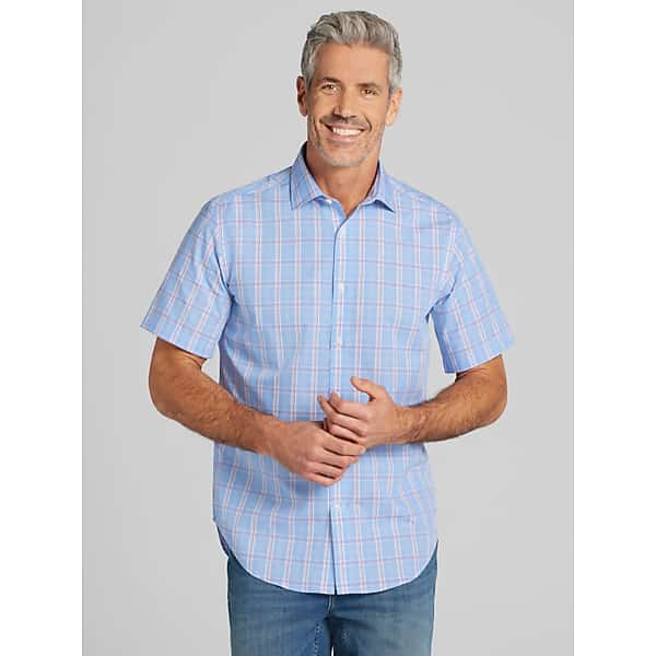 Wilke-Rodriguez Big & Tall Men's Modern Fit Plaid Short Sleeve Button Up Shirt Blue/Pink - Size: XXL