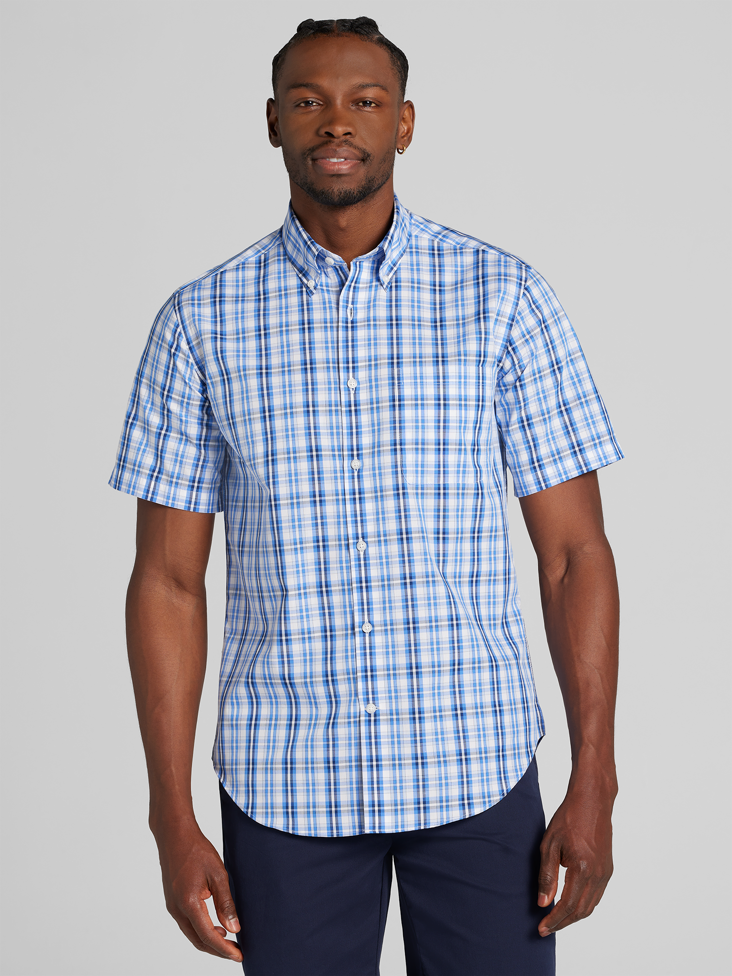 Modern Fit Plaid Short Sleeve Button Up Shirt