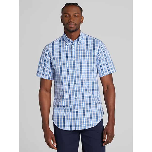 Wilke-Rodriguez Big & Tall Men's Modern Fit Plaid Short Sleeve Button Up Shirt Blue - Size: 2X