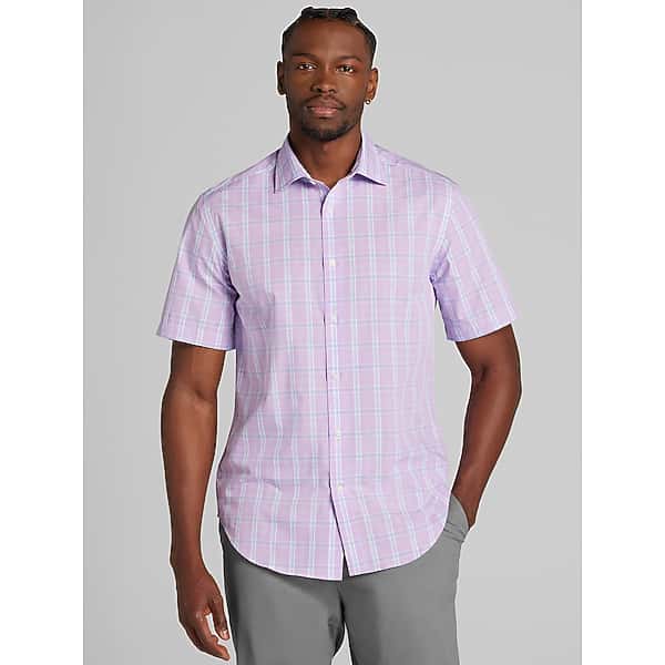 Wilke-Rodriguez Men's Modern Fit Plaid Short Sleeve Button Up Shirt Purple - Size: Small