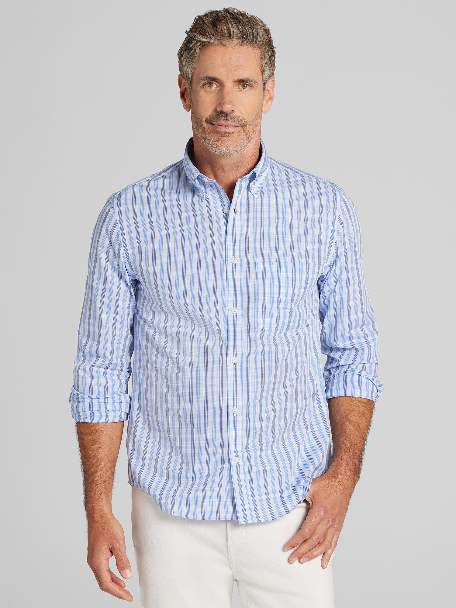 Modern Fit Plaid Woven Button-Up Shirt