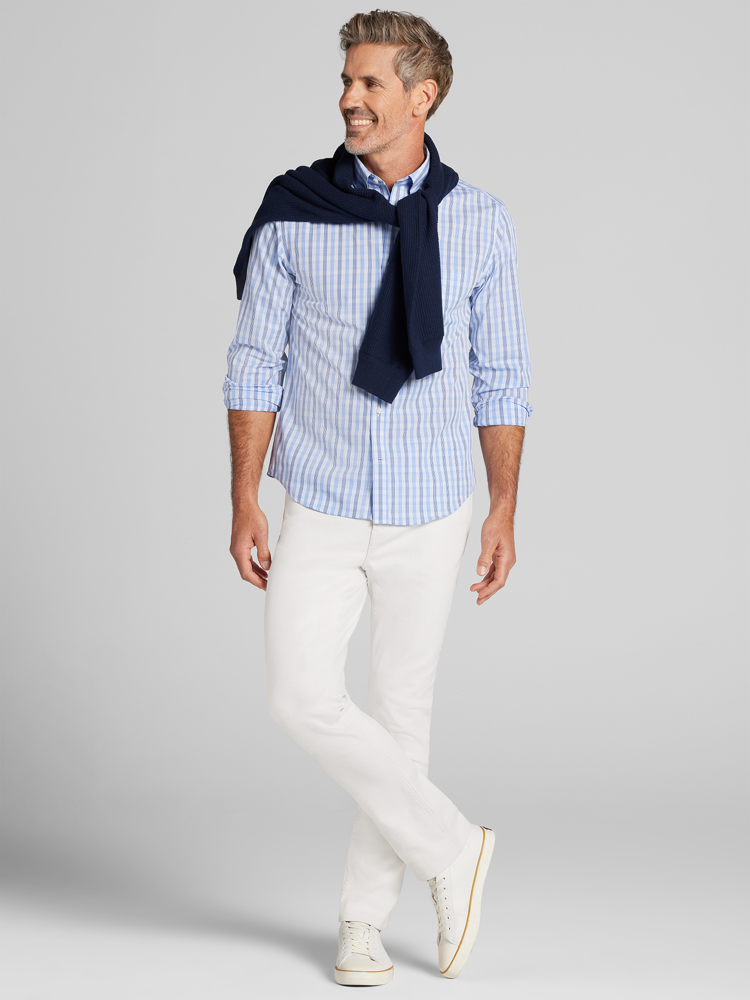 Modern Fit Plaid Woven Button-Up Shirt