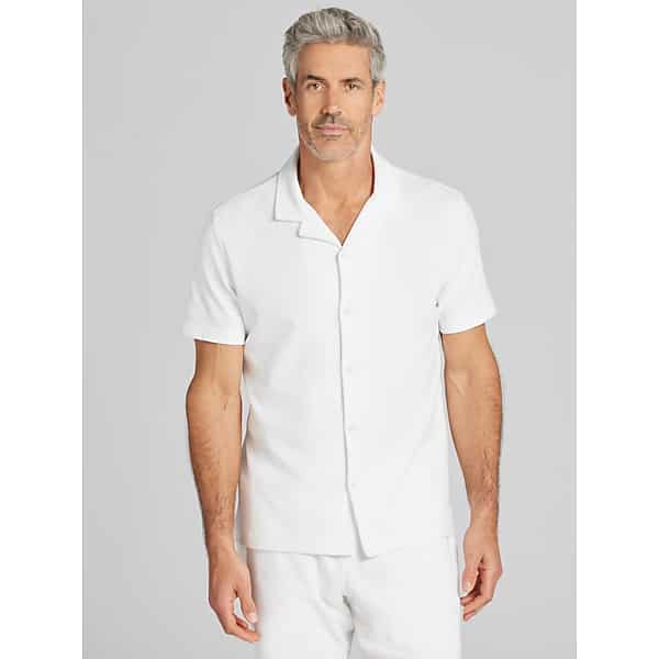 Joseph Abboud Big & Tall Men's Modern Fit Knit Short Sleeve Camp Shirt Bright White - Size: 2XLT