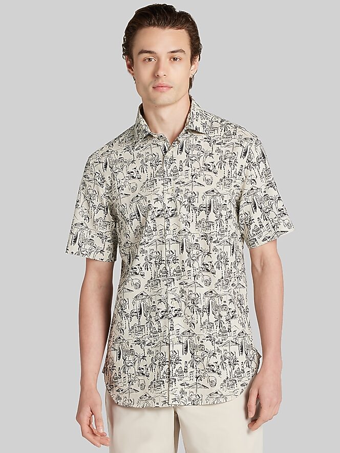 Joseph Abboud Modern Fit Vacation Vibes Short Sleeve Button-Up Shirt