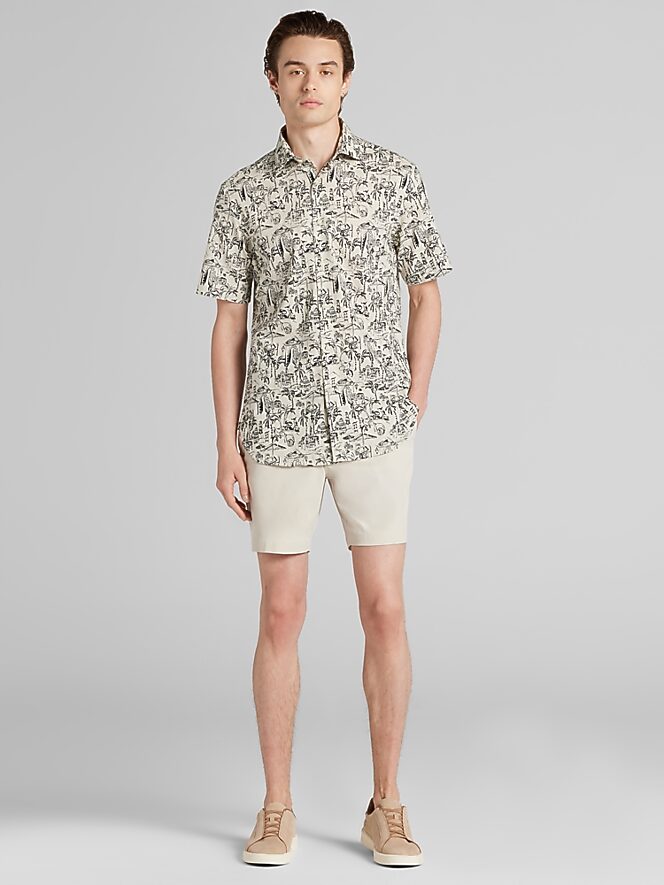 Joseph Abboud Modern Fit Vacation Vibes Short Sleeve Button-Up Shirt