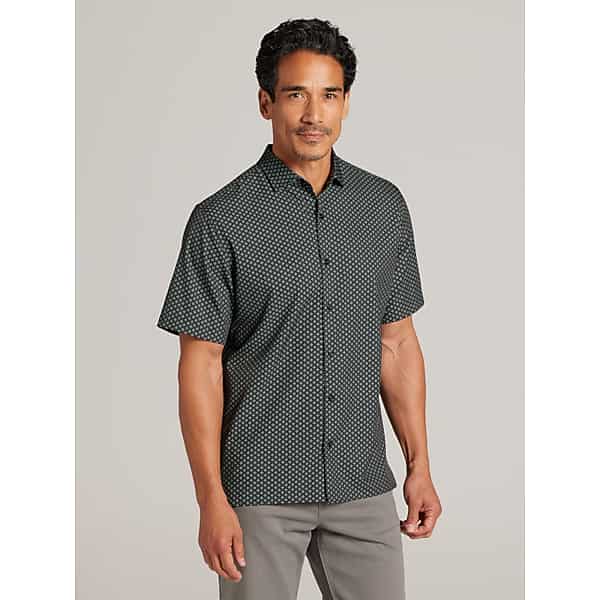 Awearness Kenneth Cole Men's CHILLFLEX Modern Fit 4-Way Stretch Short Sleeve Button Up Shirt Black - Size: XL